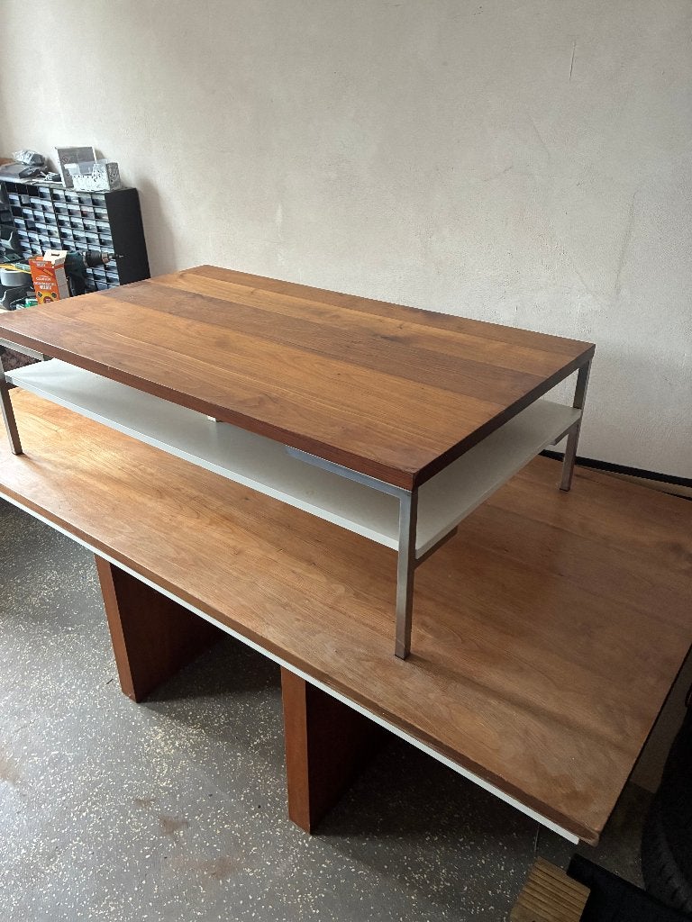 Eettafel en Salontafel van massief Amerikaans notenhout, Ophalen, Gebruikt, 200 cm of meer, 50 tot 100 cm