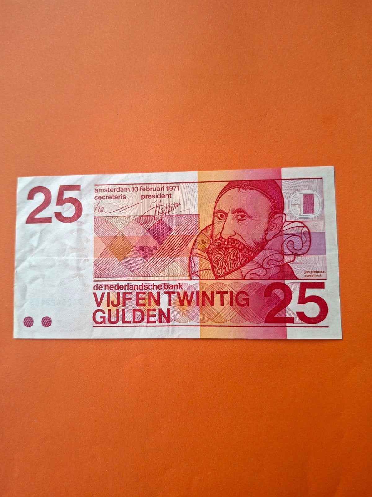 25 gulden Sweelinck MISDRUK uit 1971 in PR
Kleine misdruk Ro, Ophalen of Verzenden, 25 gulden, Los biljet