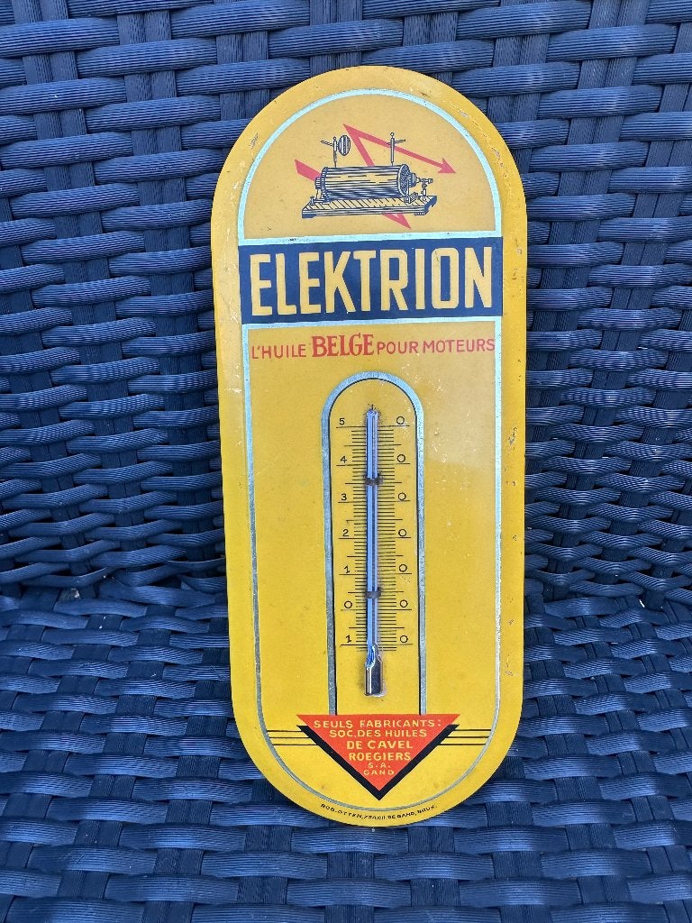 Mooie glacoide ELEKTRION olie thermometer. Rob Otten., Ophalen of Verzenden, Gebruikt, Reclamebord