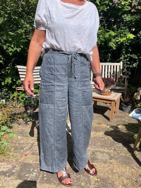 Pomandere 100% linnen broek, maat 38, grijs/blauw kleurjeans, Maat 38/40 (M), Zo goed als nieuw, Lang, Pomandere