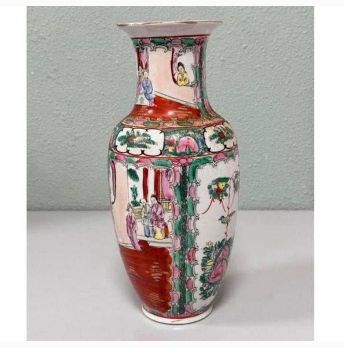 Antiek Famille Rose chinese Vaas Chinees medaillon Porselein, Antiek en Kunst, Antiek | Vazen, Ophalen of Verzenden