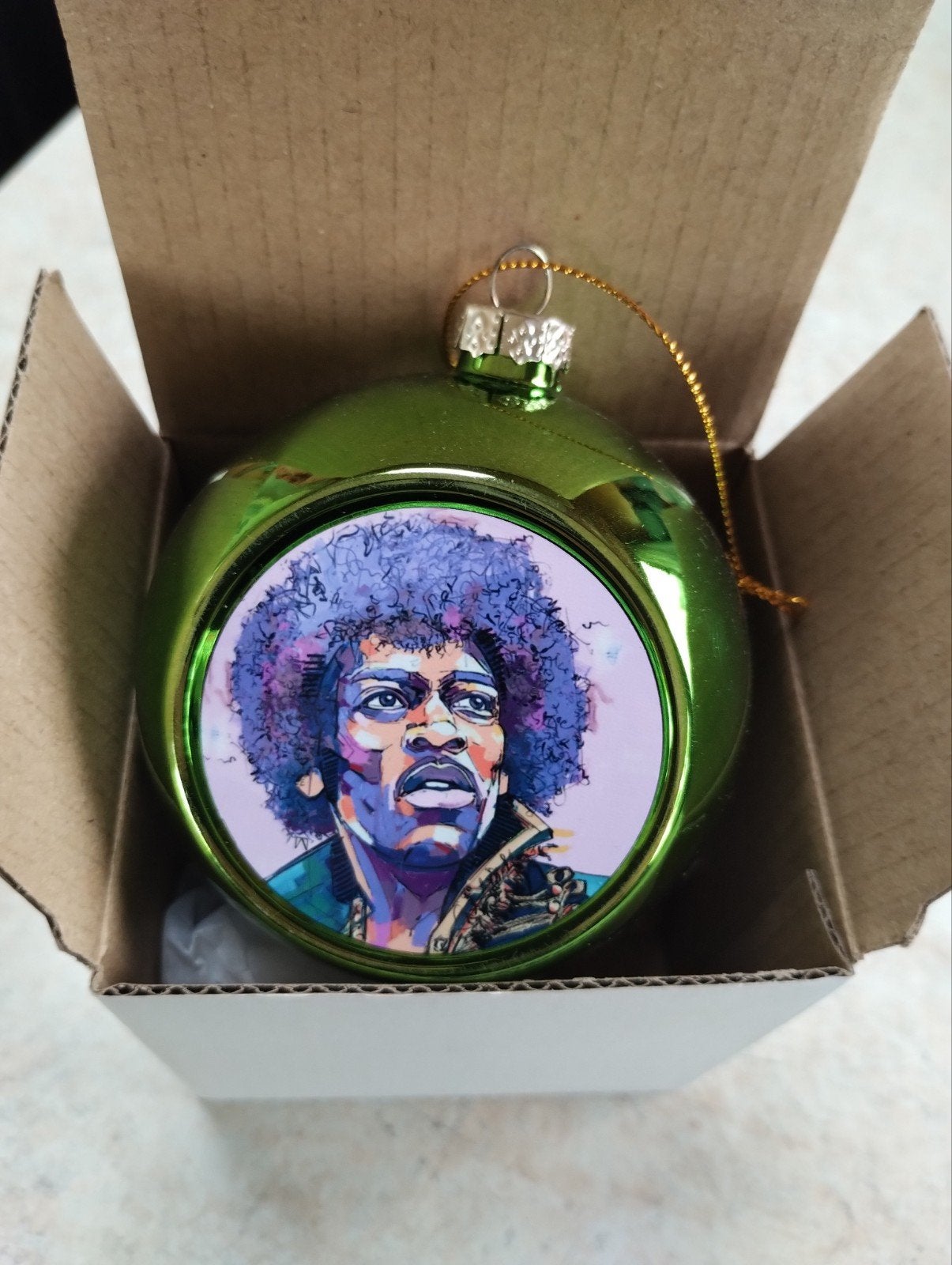 Kerstbal 'Purple Haze' Jimi Hendrix door Laura Selevos, Antiek en Kunst, Ophalen of Verzenden