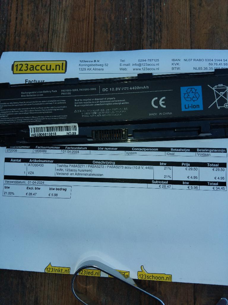 Batterij Toshiba PABA(S)272, -272, - 273, 10.8V 4400mAh, Ophalen of Verzenden, Nieuw, Onbekend