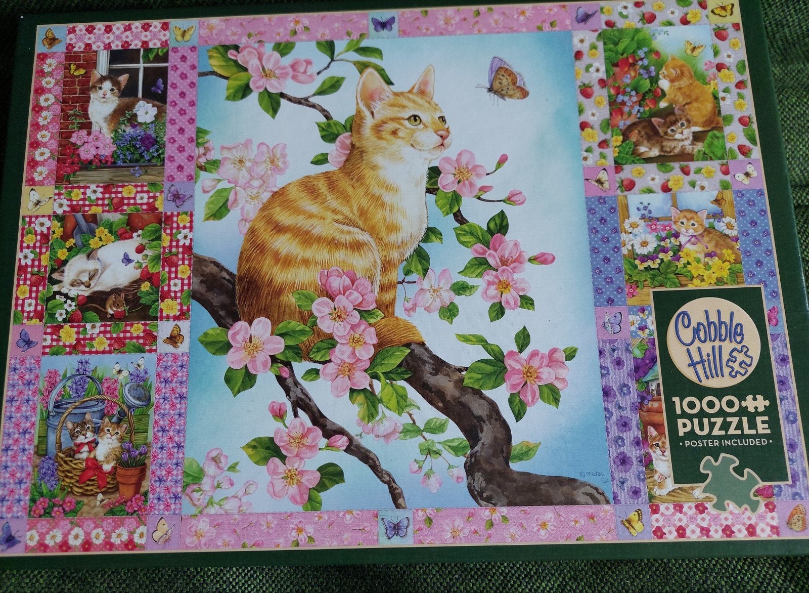 Cobble Hill puzzel 1000 stukjes - Blossoms and Kittens, Ophalen of Verzenden, 500 t/m 1500 stukjes, Gebruikt, Legpuzzel