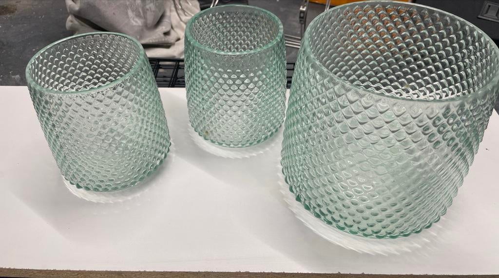 3 Rivendell Mintgroene Glazen Decoratie Potten, Ophalen, Minder dan 50 cm, Groen, Glas