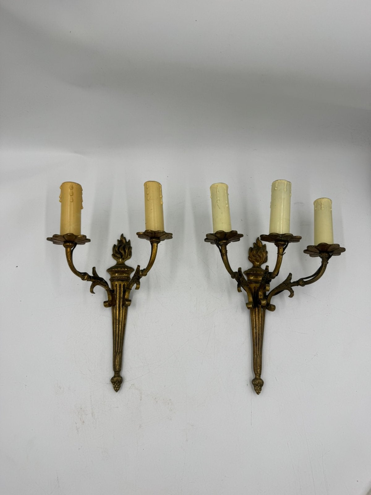 Stel Antieke Bronzen Louis XVI Fakkel Wandlampen, Ophalen of Verzenden