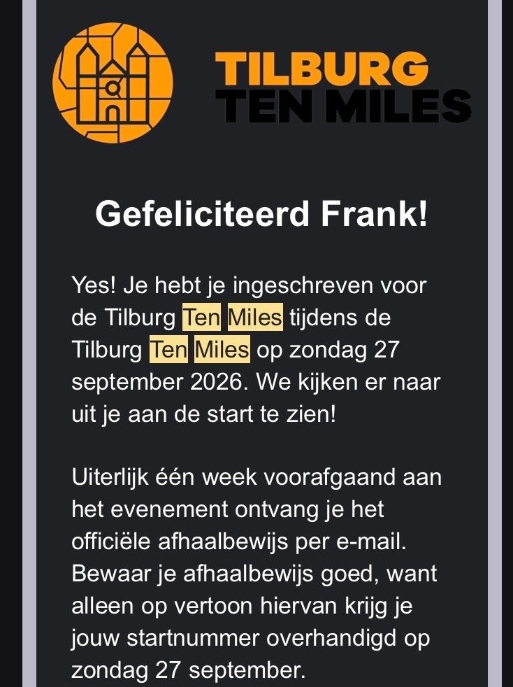 Startnummer tilburg ten miles, Tickets en Kaartjes