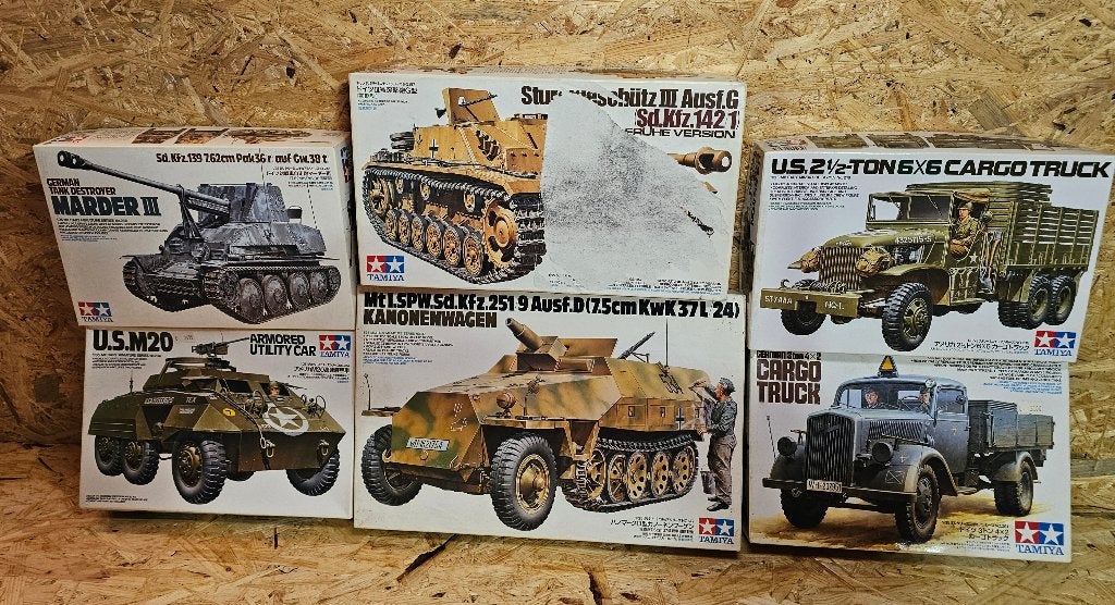 6x Tamiya modelbouwvoertuigen (K008), Gebruikt, Groter dan 1:32, Ophalen of Verzenden, Truck