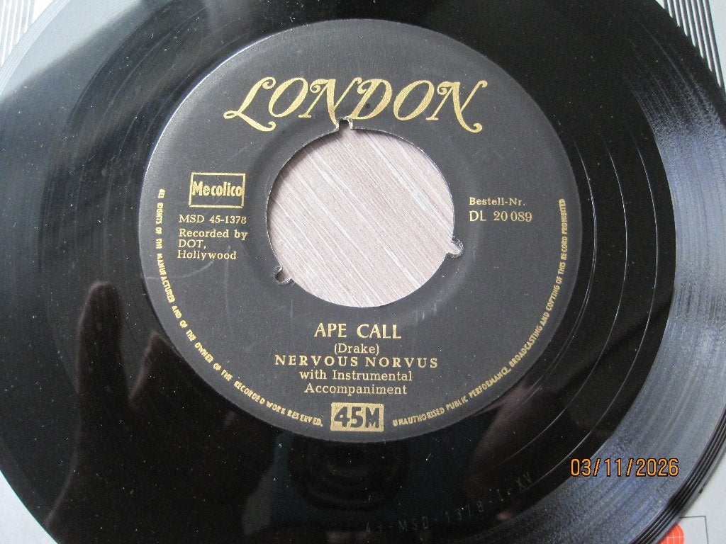 Nervous Norvus  -  Ape call, Originele persing, 7 inch, Ophalen of Verzenden, Zo goed als nieuw