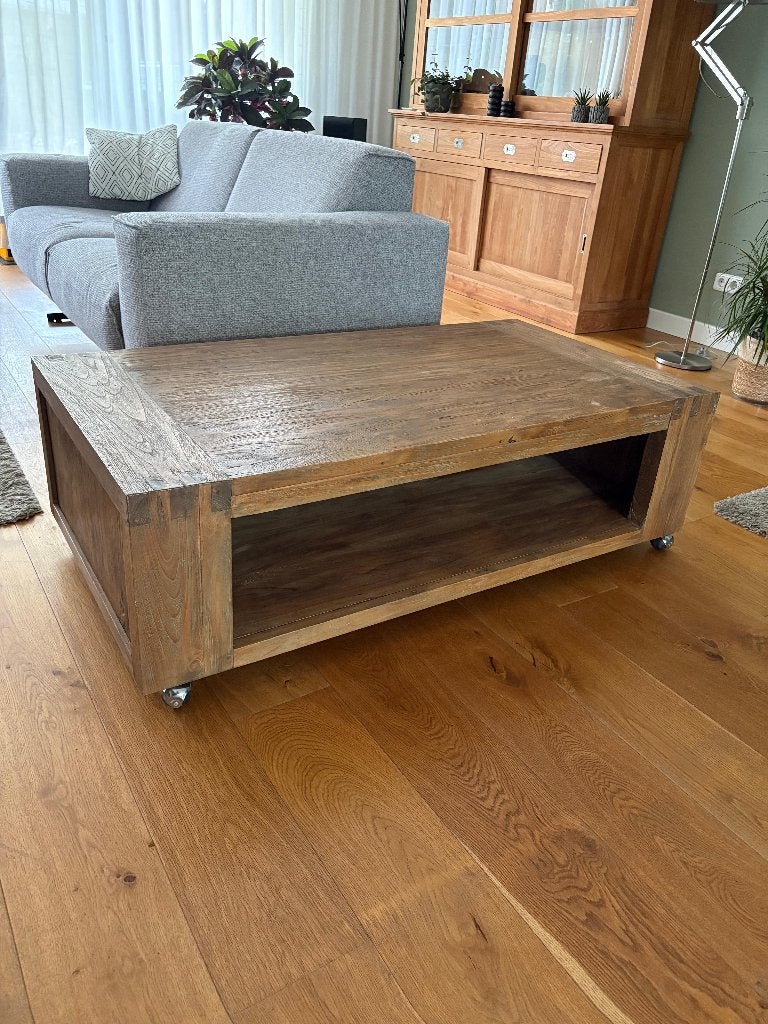 Teak houten salontafel, Ophalen, Gebruikt, 100 tot 150 cm, Teakhout