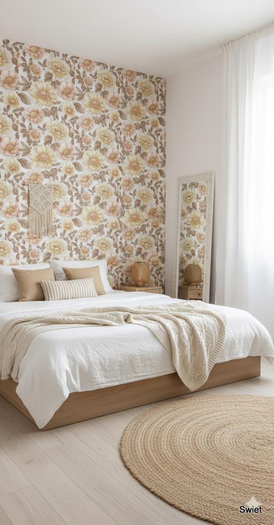 14153 vintage floral behang buttercream dusty peach taupe, Verzenden, Geel