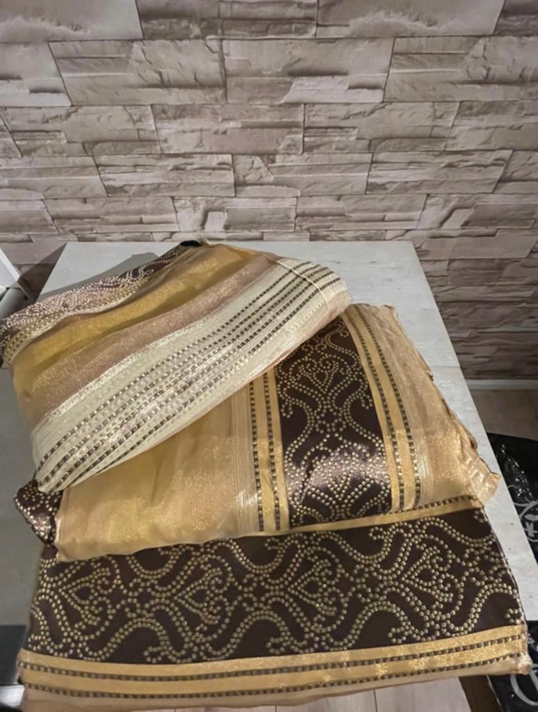 Luxe vouwgordijn goud/bruin met patroon, Huis en Inrichting, Overige materialen, 100 tot 150 cm, Zo goed als nieuw, Minder dan 25 cm