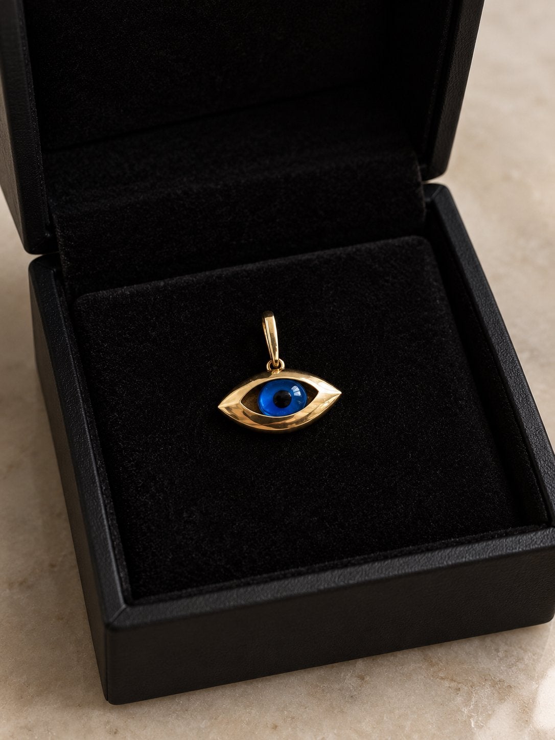 14 gouden ketting hanger/bedel boze oog, evil eye, nazar, Gebruikt, Ophalen of Verzenden, Kruis of Symbool, Goud