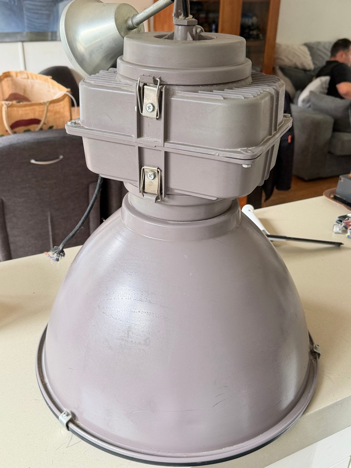 Industriële hanglamp grijs - Vintage fabriekslamp, Huis en Inrichting, Gebruikt, Grijs, Industrieel, Ophalen