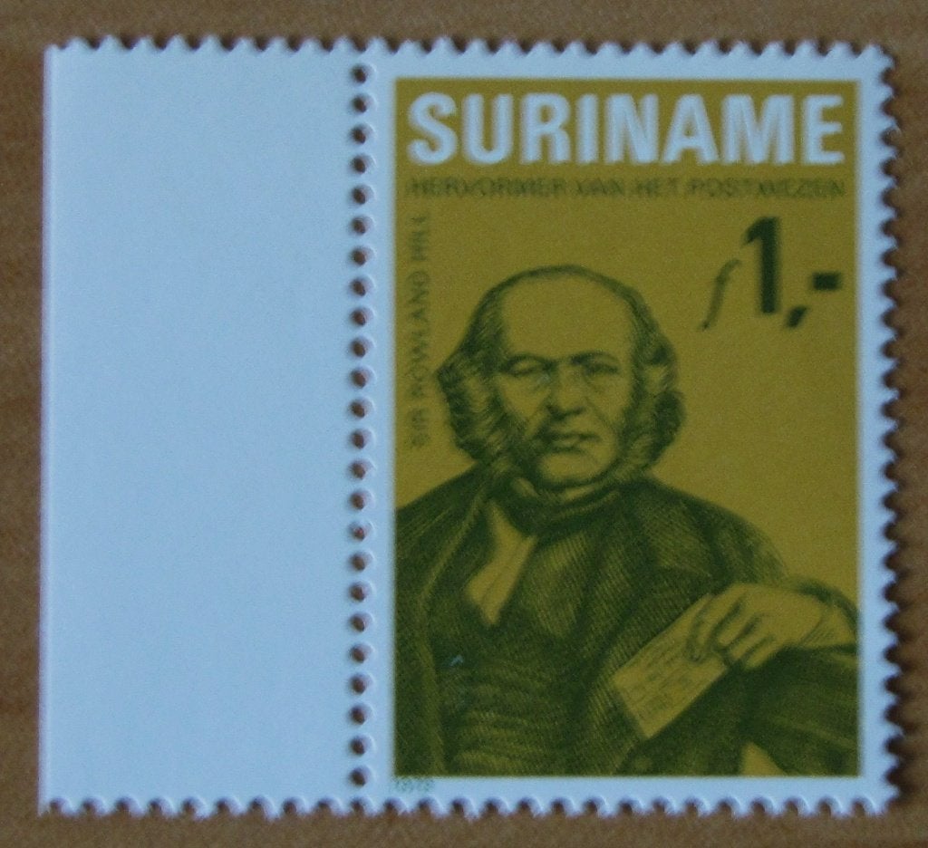 Rep-Suriname 185 zegel met tab links Sir Rowland Hill., Verzenden, Postfris