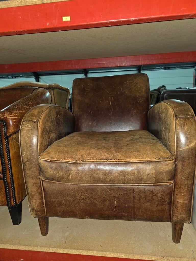 2x schapenleren Wagenwiel fauteuil + BEZORGING GRATIS, Huis en Inrichting, Gebruikt, Art deco, ., Ophalen of Verzenden