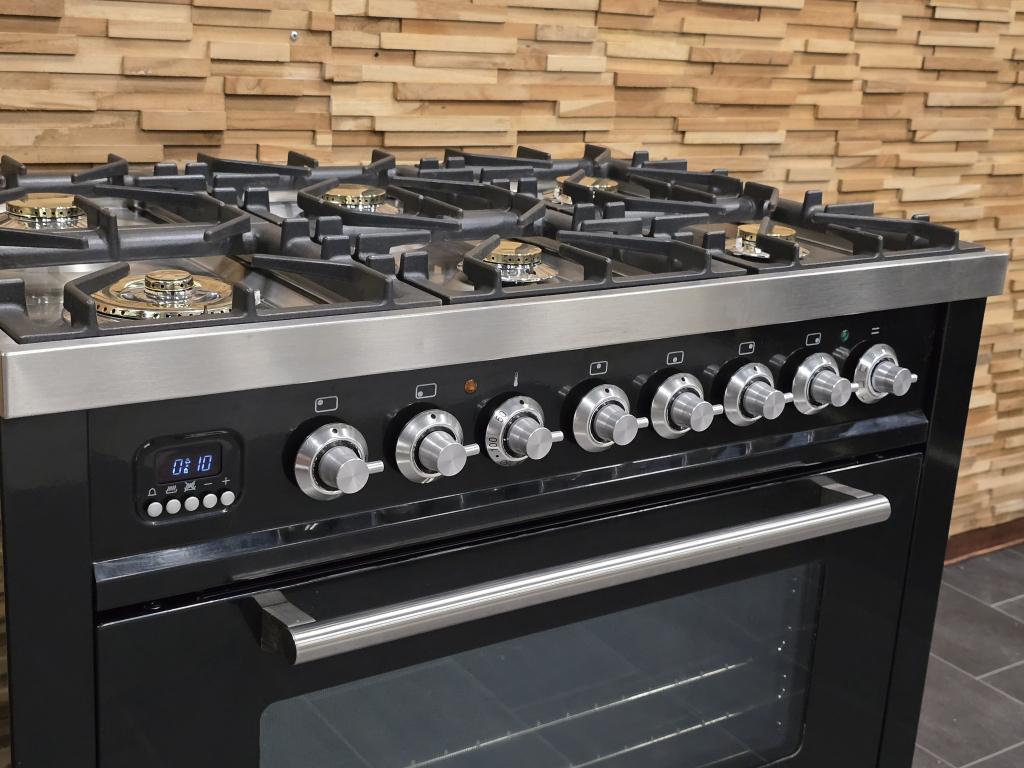 🔥Luxe Fornuis Boretti 90cm hoogglans zwart rvs 6 pits, Witgoed en Apparatuur, Niet ingevuld, 60 cm of meer, Niet ingevuld, Ophalen of Verzenden