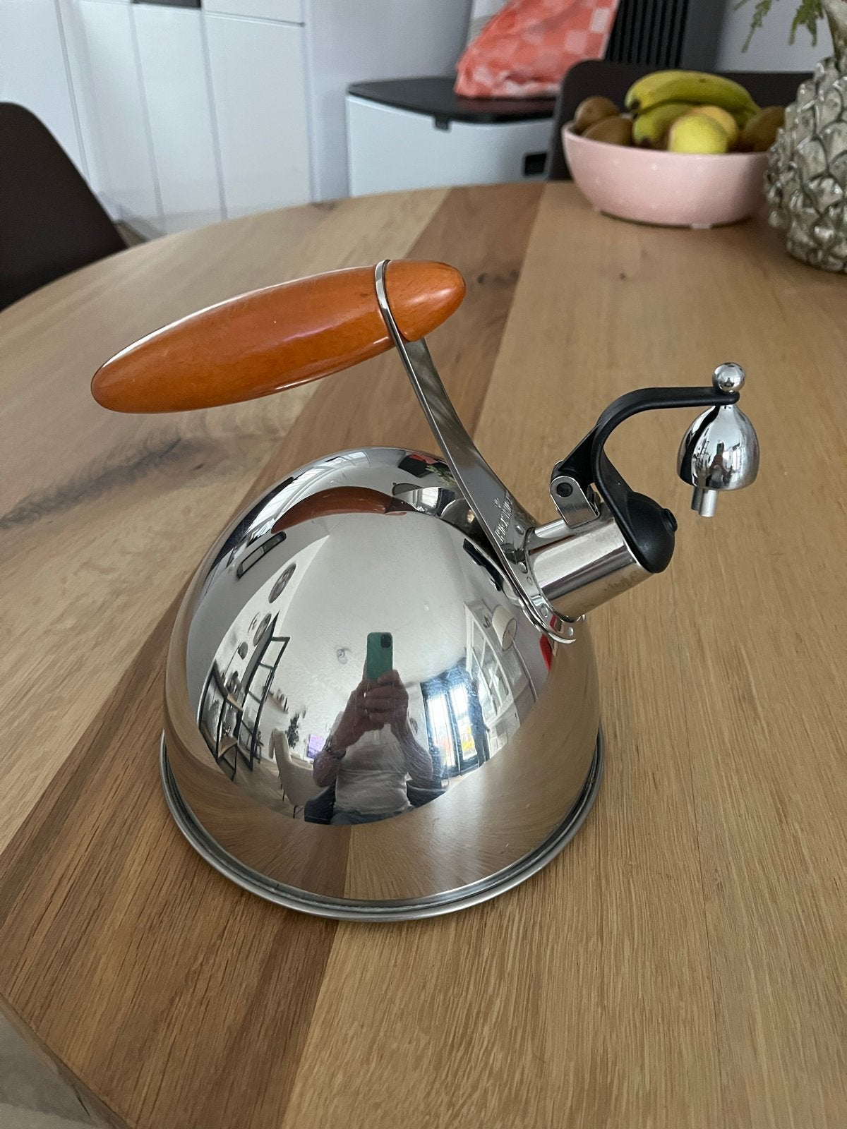 Pickwick fluitketel - Roestvrij staal met houten handvat, Theepot/fluitketel, Zilver, Ophalen of Verzenden, Zo goed als nieuw