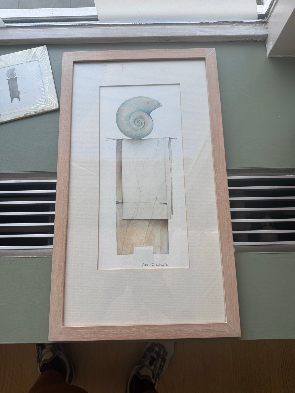 Aquarel Anne Rijnders '00 - Schelp - Delftse kunstenaar, Aquarel, Overig onderwerp, Papier/karton, Achter glas