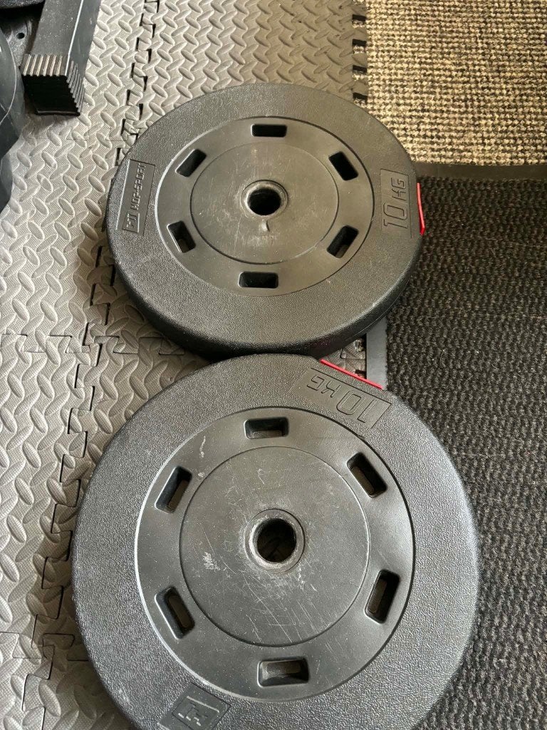 2 x 10kg set of bumper plates, Sport en Fitness, Fitnessmaterialen, Ophalen, Gebruikt, Overige typen