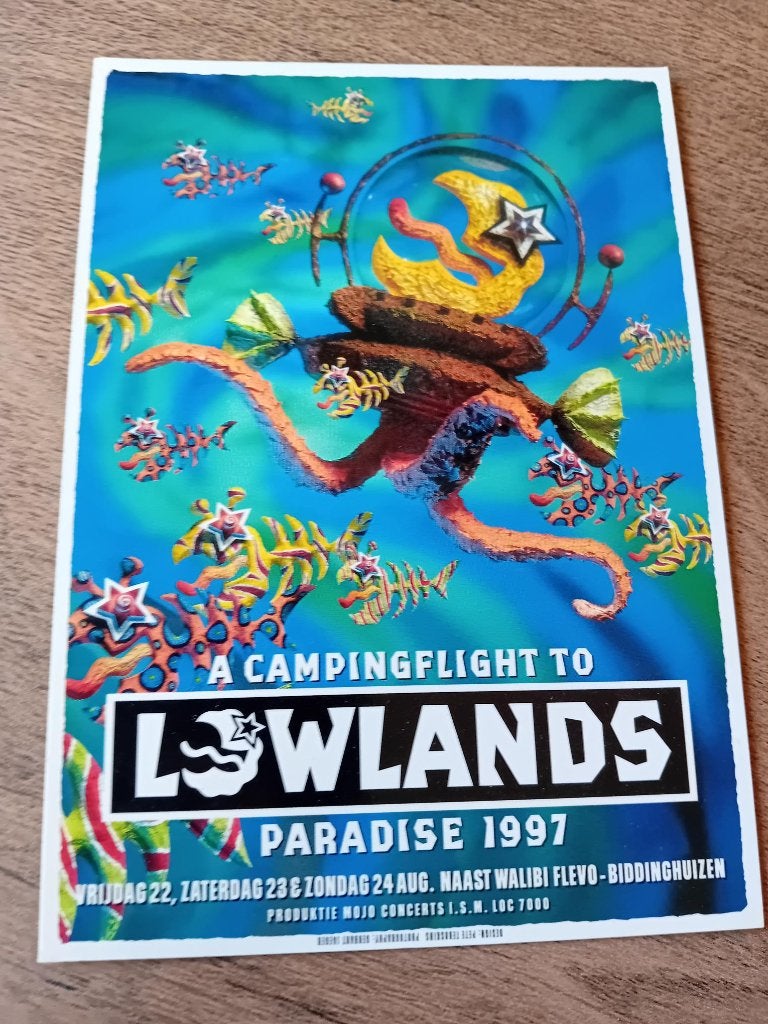 Lowlands kaart A campingflight to Lowlands Paradise 1997, Ophalen of Verzenden, Voor 1920, Ongelopen, Overige thema's