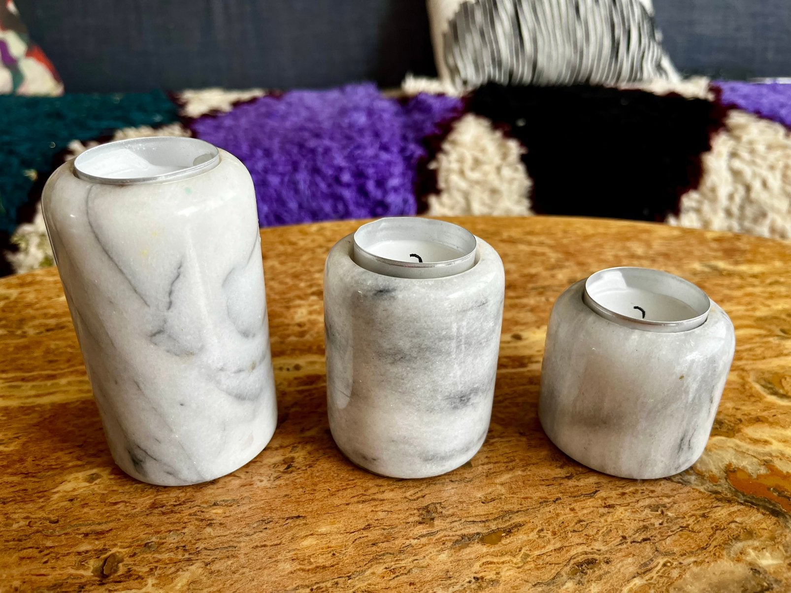 Vintage set marmer waxinehouders, Overige materialen, Gebruikt, Ophalen of Verzenden, Kandelaar