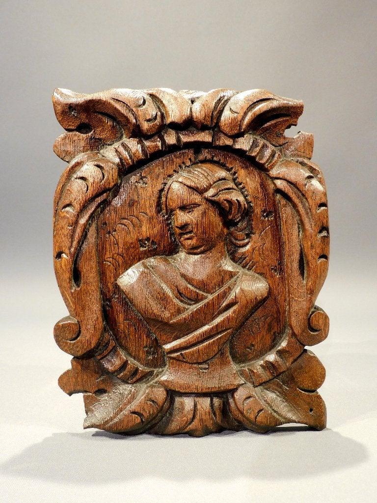 Antiek houtsnijwerk 18e eeuw paneel, Verzenden, Hout, Houtsnijwerk, Vrouw