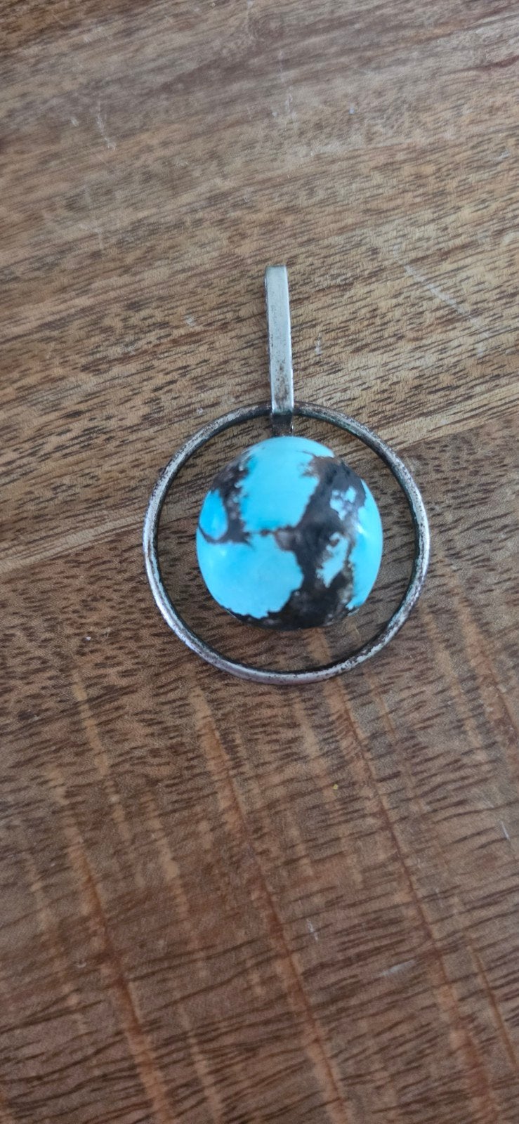 Zilveren hanger met turkoois steen, Gebruikt, Overige voorstellingen, Blauw, Ophalen of Verzenden