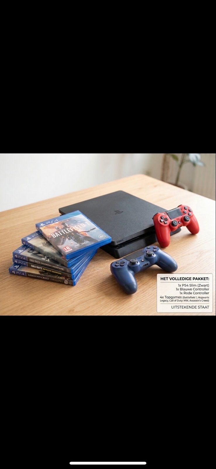PS4 Slim Zwart met 2 controllers en 4 topgames, Ophalen, Vanaf 18 jaar, Shooter, 1 speler