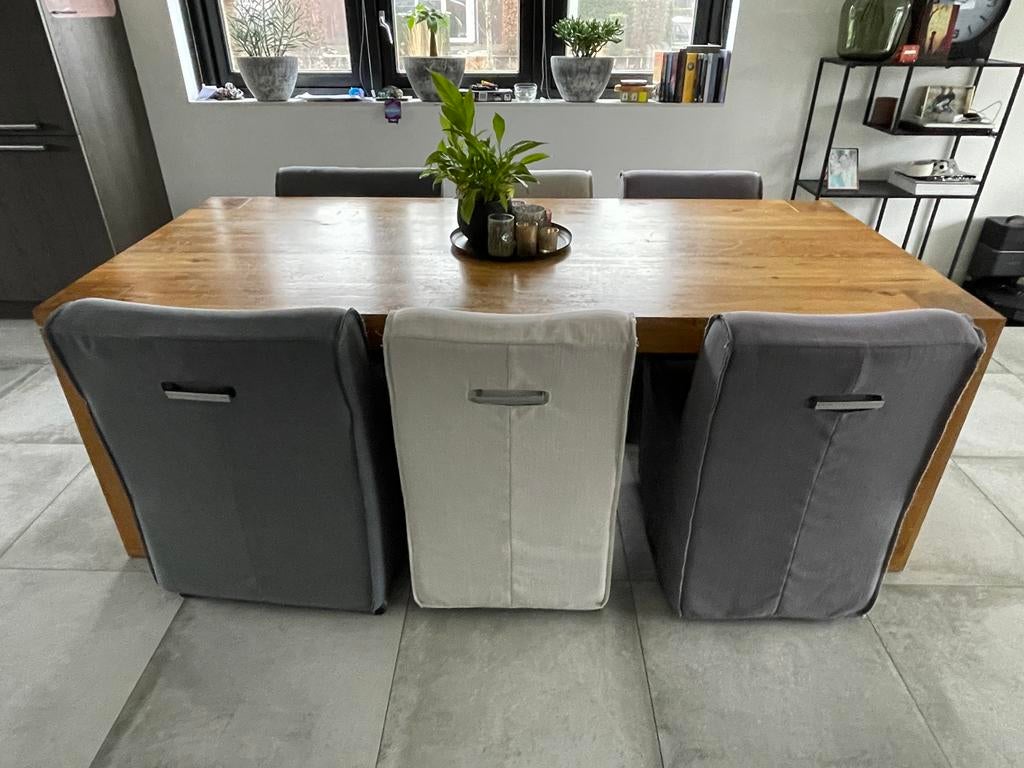 Massief eiken eettafel, salontafel en tv meubel, Huis en Inrichting, Tafels | Eettafels, Zo goed als nieuw, 100 tot 150 cm, 150 tot 200 cm
