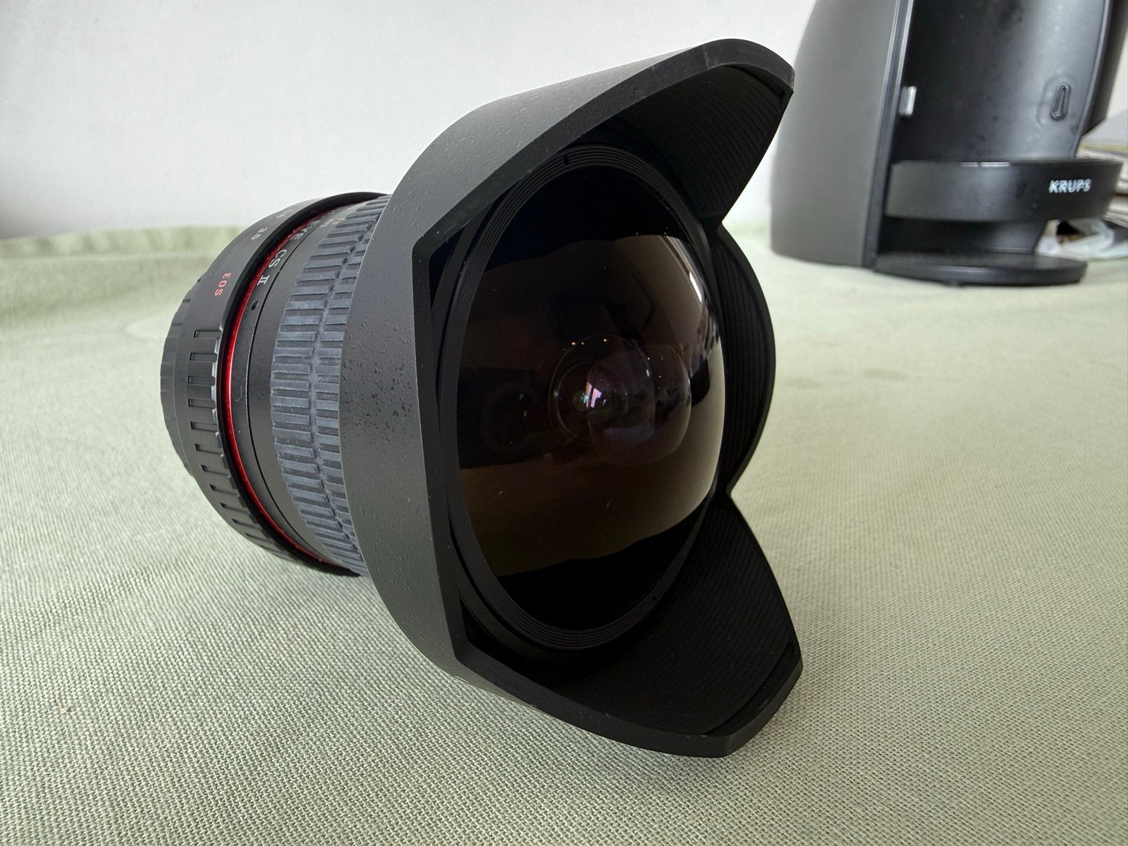 Samyang 8mm F3.5 UMC Fisheye CSII met zonnekap en hoes, Ophalen, Samyang, Beschermhoes/tas, Fisheye-lens