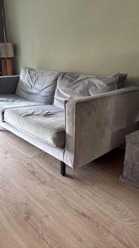 Comfortabele grijze fluwelen bank - 2-zits, 150 tot 200 cm, Tweepersoons, 75 tot 100 cm, Ophalen of Verzenden