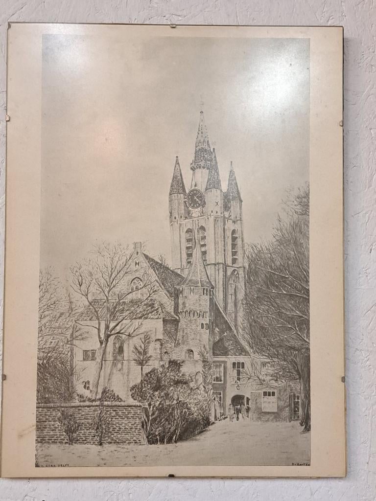 Ets oude kerk Delft, Antiek en Kunst, Ophalen of Verzenden