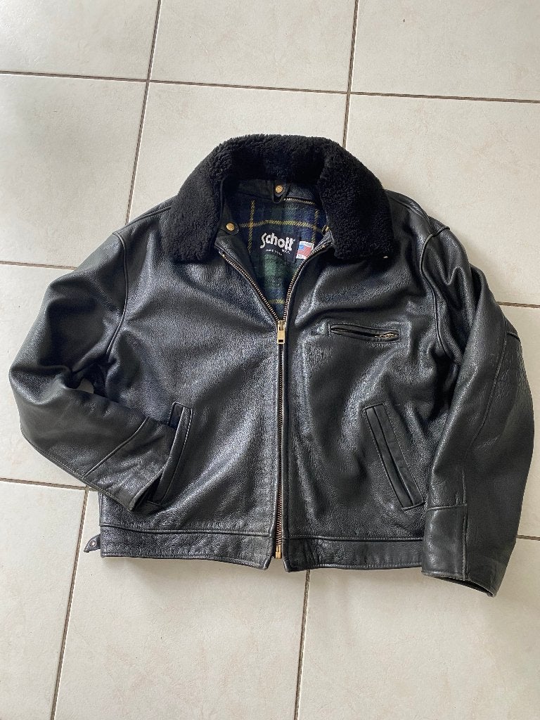 Leren herenjack merk Schott, Schott, Maat 48/50 (M), Zwart, Ophalen of Verzenden