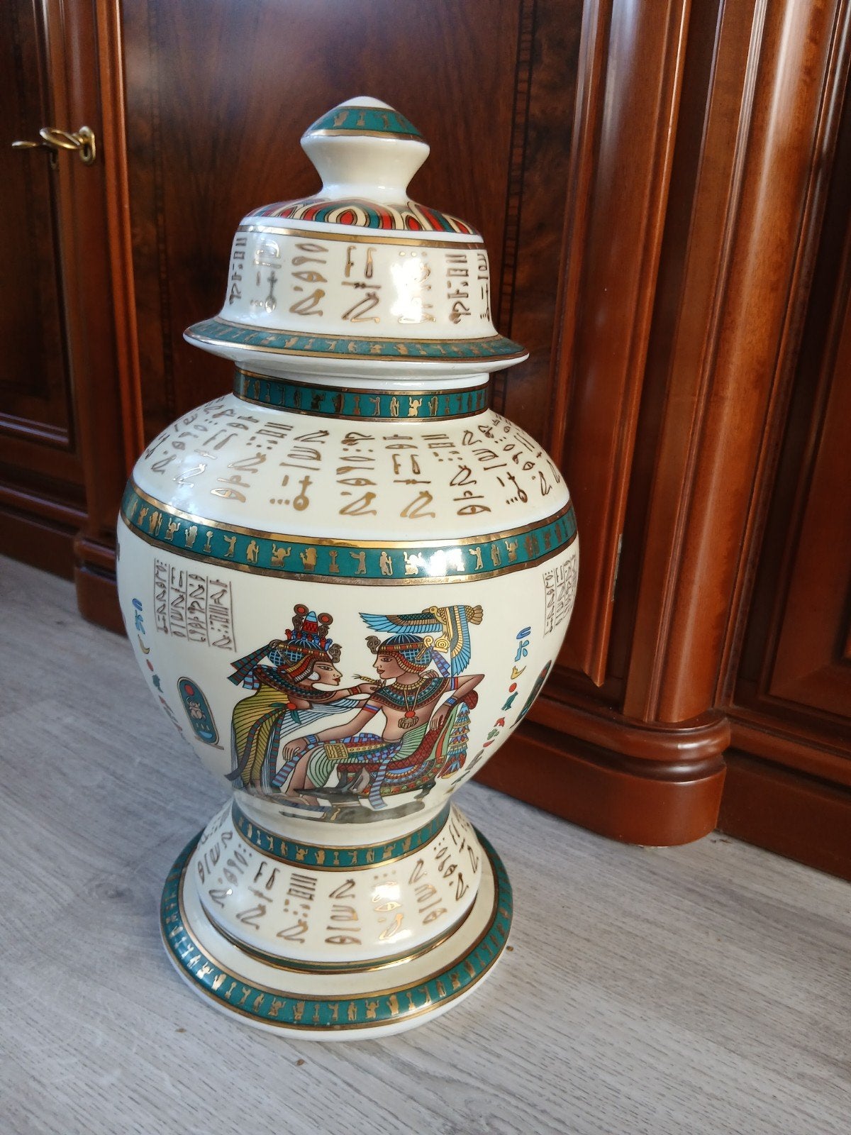 Fathi Mahmoud Egyptische Vaas met Deksel - Handgeschilderd, Ophalen of Verzenden