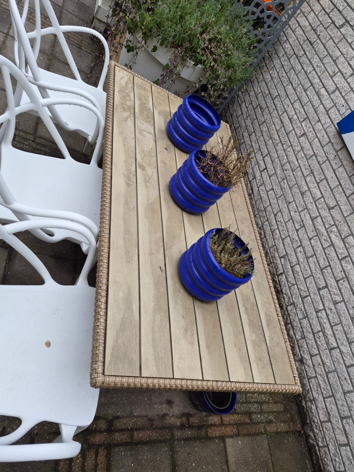 Lichtbruine/crème tuintafel (loungeset salontafel), Tuin en Terras, Ophalen, Rechthoekig