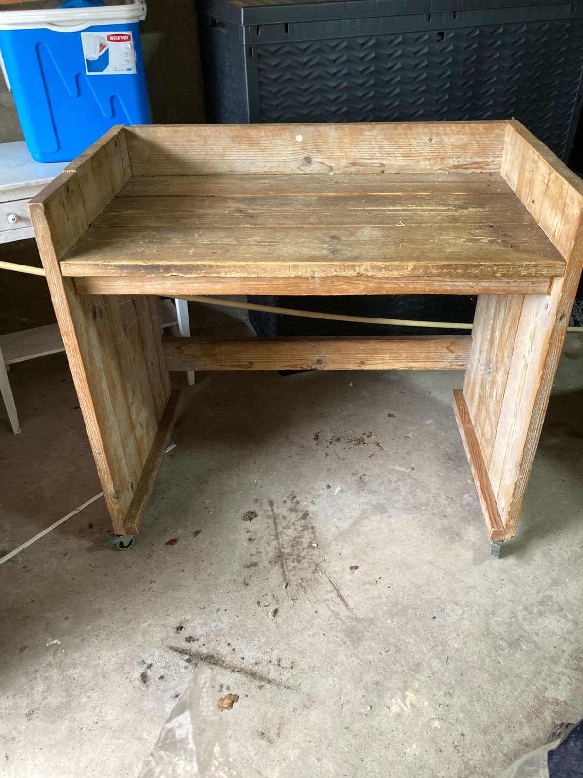 Bureau van steigerhout op wieltjes, Huis en Inrichting, Ophalen, Overige typen, Gebruikt, 120 cm