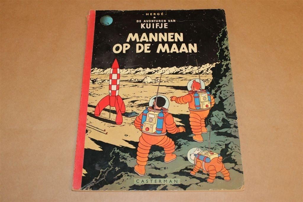 Kuifje - Mannen op de Maan - Oude druk met linnen rug, Boeken, Eén stripboek, Ophalen of Verzenden, Gelezen