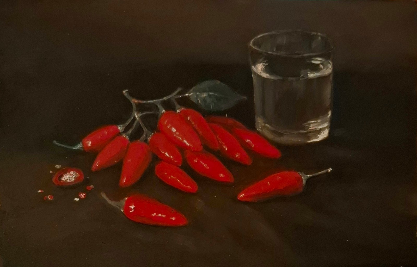 schilderij olieverf rode pepers 20x30 cm, Ophalen of Verzenden