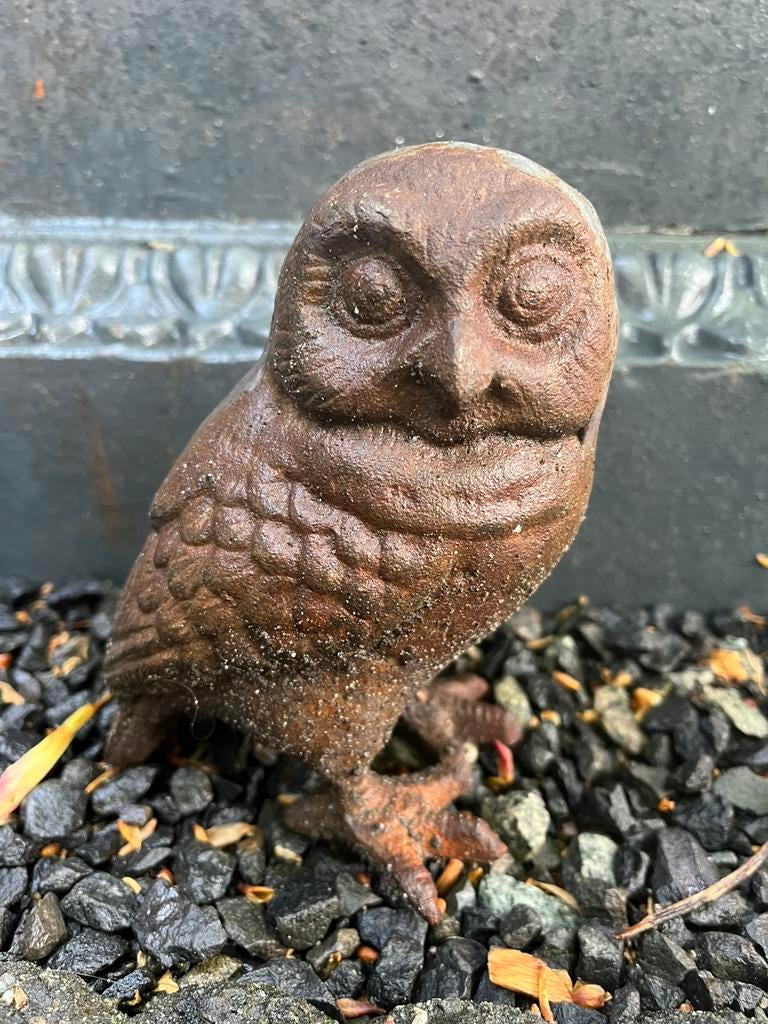 Vintage gietijzer uiltje, Tuin en Terras, Tuinbeelden, Ophalen, Gebruikt, Overige materialen, Dierenbeeld
