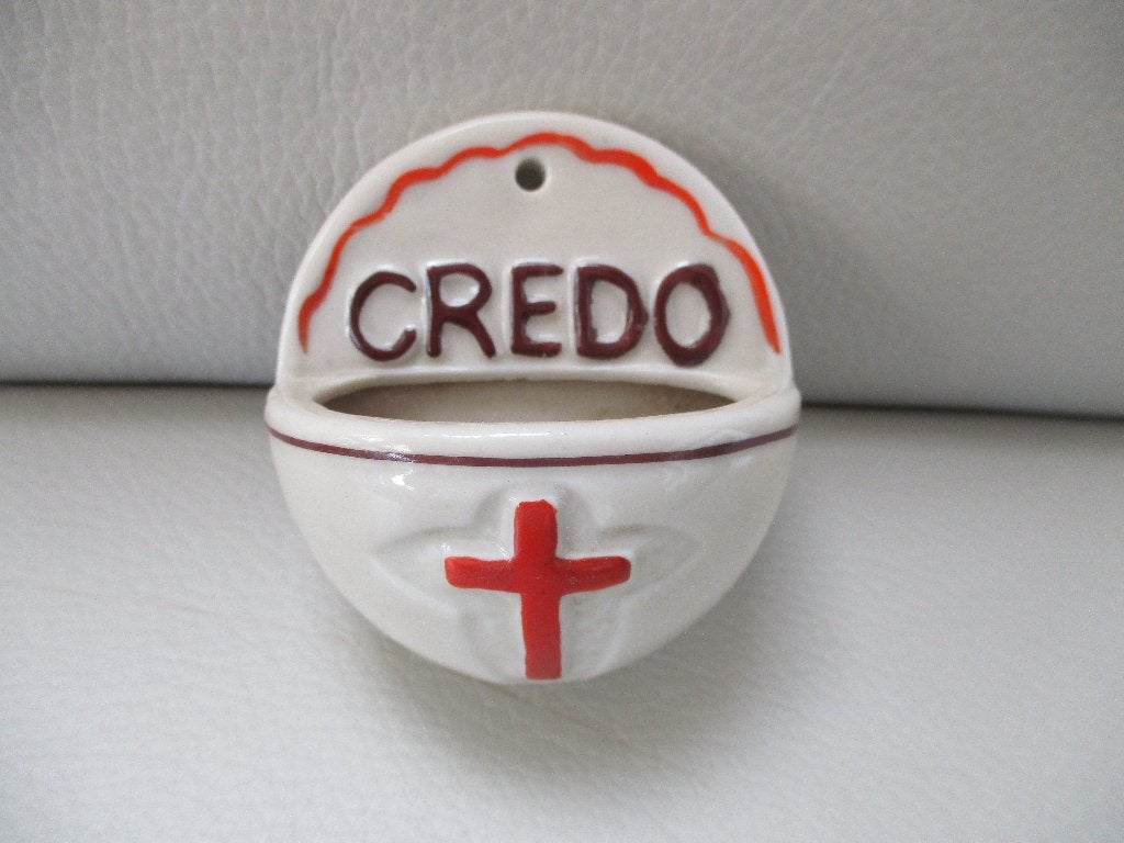 Wijwaterbakje - CREDO - religie, Verzamelen, Ophalen of Verzenden, Gebruikt, Overige typen, Christendom | Katholiek