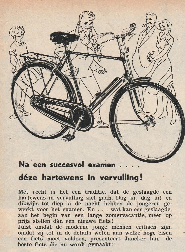 Retro reclame 1954 Juncker Paramount fiets Apeldoorn, Verzamelen, Verzenden, Overige typen