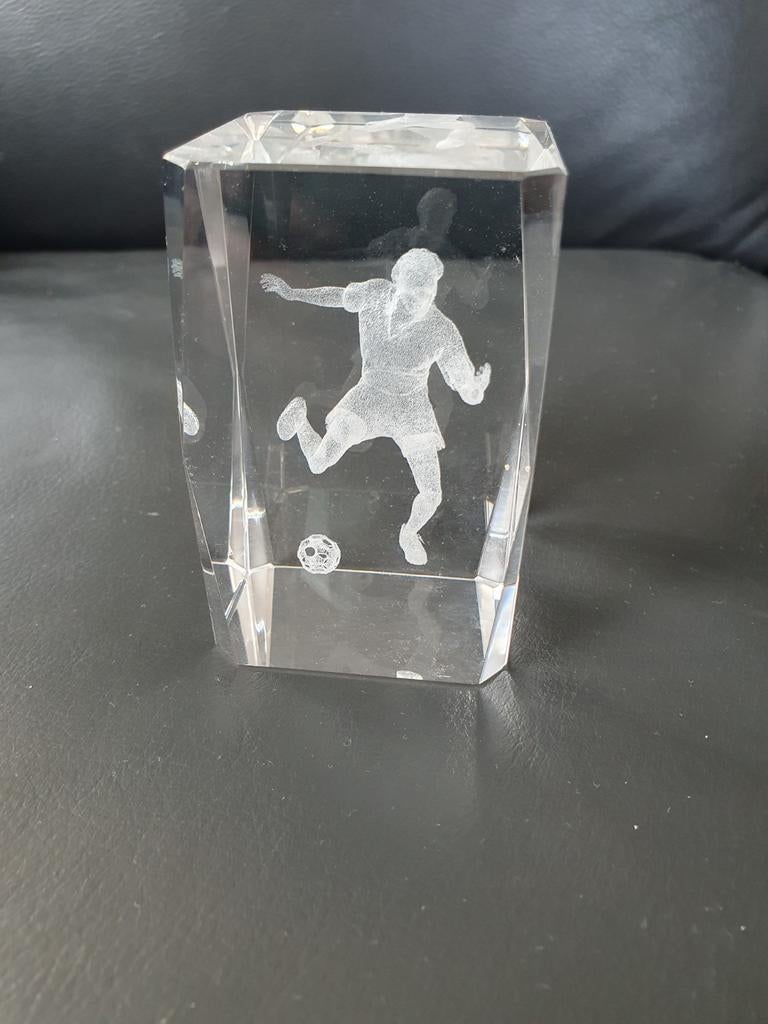 Voetballer in 3D in kristal, Ophalen of Verzenden