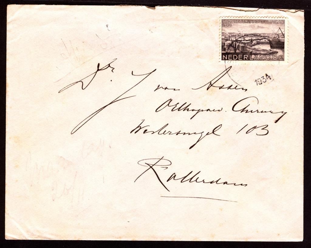 Envelop; van Hontenisse naar Rotterdam in 1934, Ophalen of Verzenden, Envelop