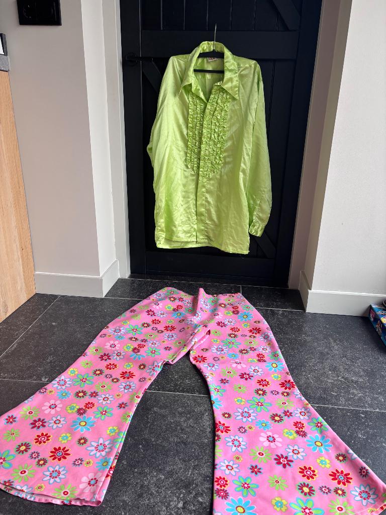 Flower power set, Kleding | Dames, Carnavalskleding en Feestkleding, Ophalen, Carnaval, Maat 46/48 (XL) of groter, Zo goed als nieuw