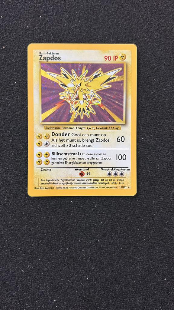 Zapdos base set NL NM, Ophalen of Verzenden, Zo goed als nieuw