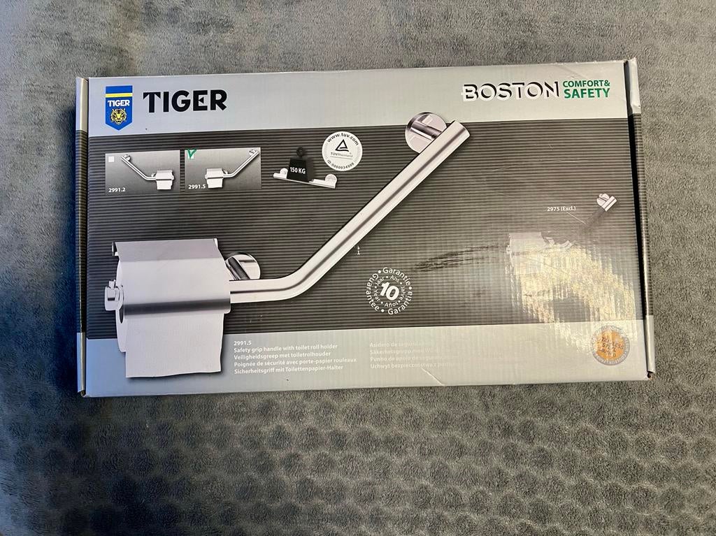 Tiger Boston Handgreep Wandbeugel met wc rolhouder, Ophalen of Verzenden, Nieuw, Rvs, Toilet