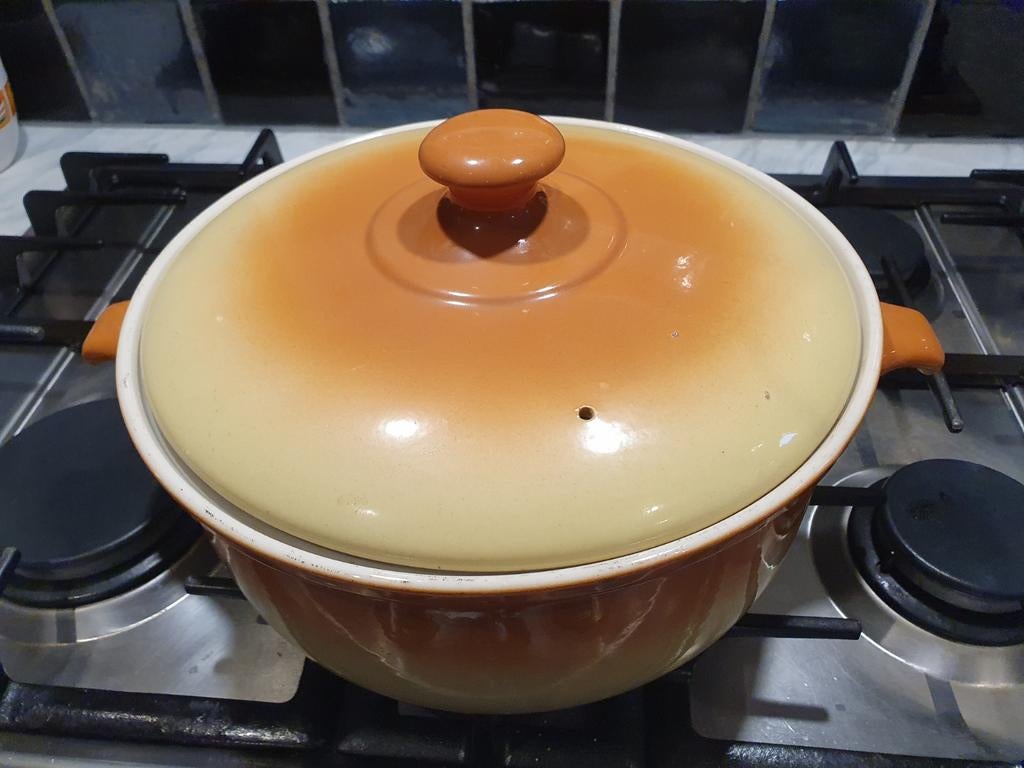 Petrus Regout Maastricht ovenschaal met deksel (jaren 30), Ophalen of Verzenden, Zo goed als nieuw, Overige materialen, Pot, Bus of Blik