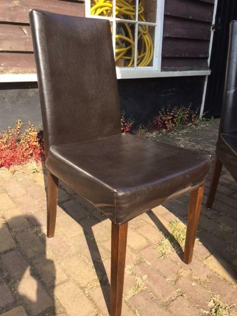 Eetkamerstoel leer, sets of los, Gebruikt, Bruin, Leer, Ophalen of Verzenden