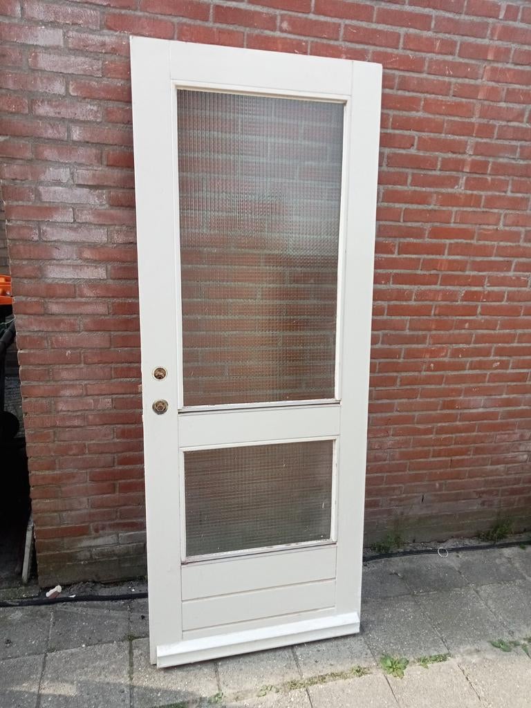 Hardhouten deur sterk draadglas 82.7x211cm  bh40cm, Ophalen, 80 tot 100 cm, 200 tot 215 cm, Glas